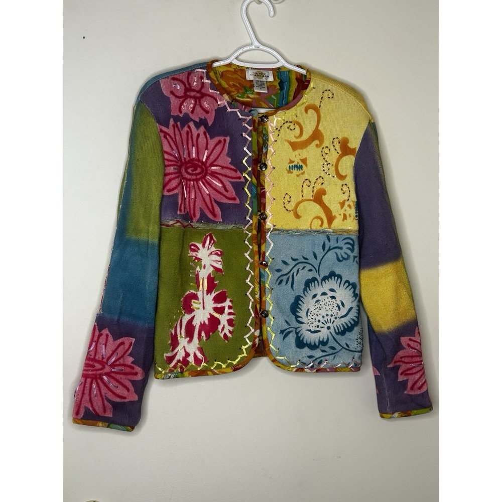 Sandy Starkman Jacket Womens Sz Small Multicolor Patchwork Wearable Artwork